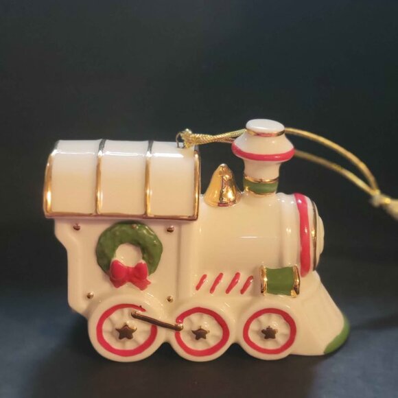 Lenox Holiday Accent Train Ornament. Crafted From Ivory Porcelain With 24k Gold - Picture 3 of 6